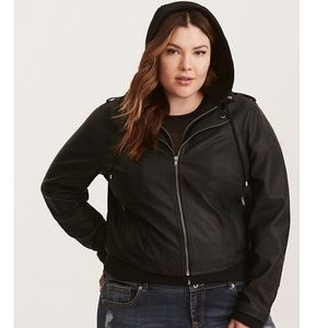 Torrid Faux Leather Moto Hoodie Jacket